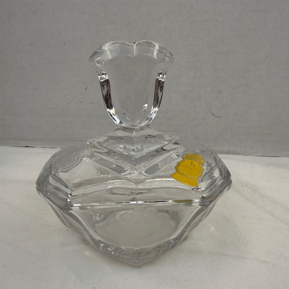 Vintage Imperlux Handcut Lead Crystal Trinket Box Frosted Flower Western Germany